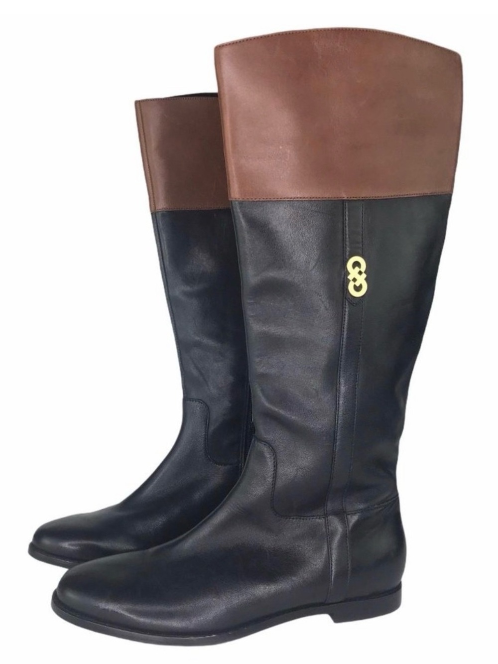 Cole Haan Women’s Rigby Two-Tone Leather Riding Boot Black Chestnut 8B